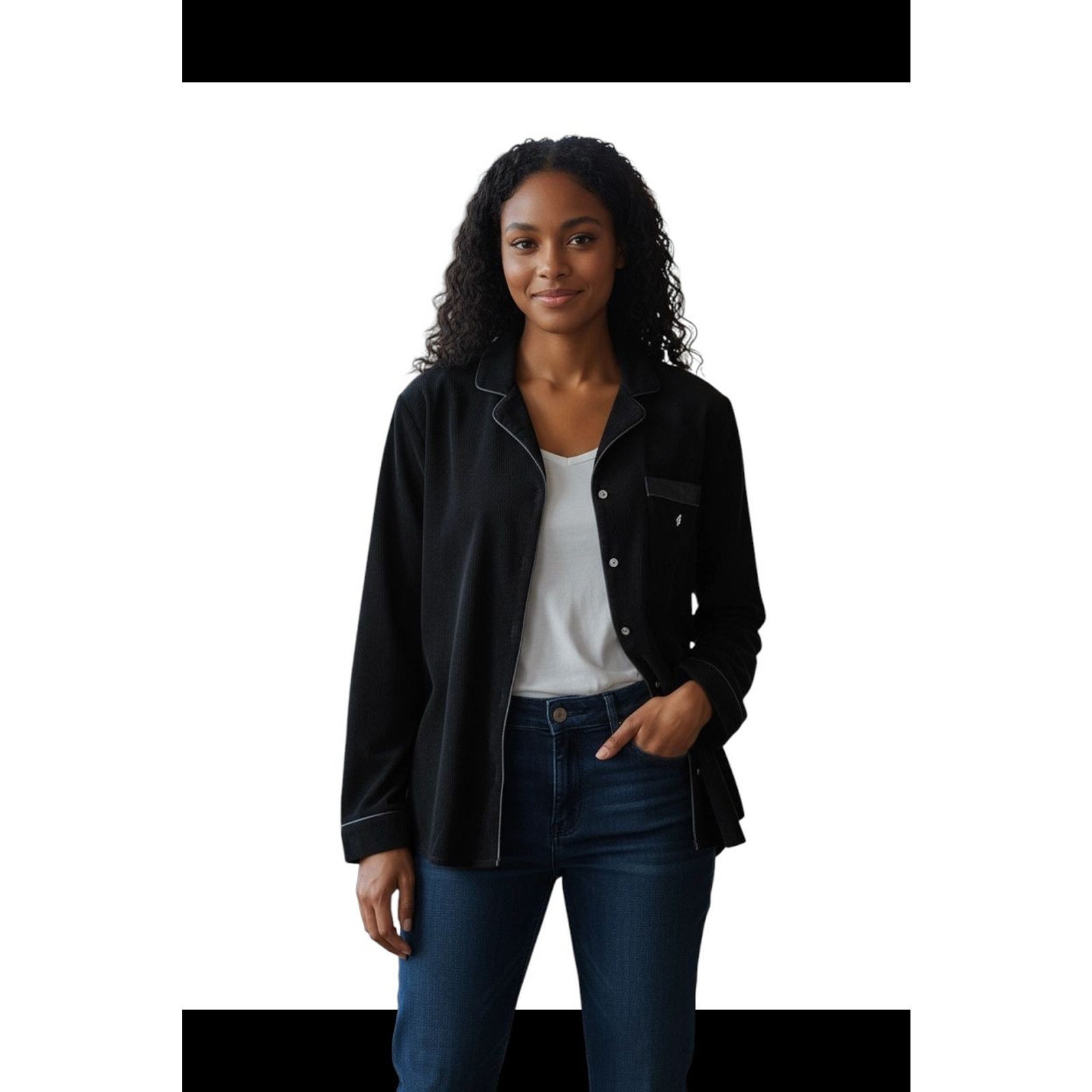Gap Women's Plus Xxl 2x Velvet Blouse Black Button Up Long Sleeve Classic 48"